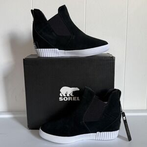 Sorel Out N About Slip-On Wedge Shoes Womens Size 8.5 Black White Waterproof